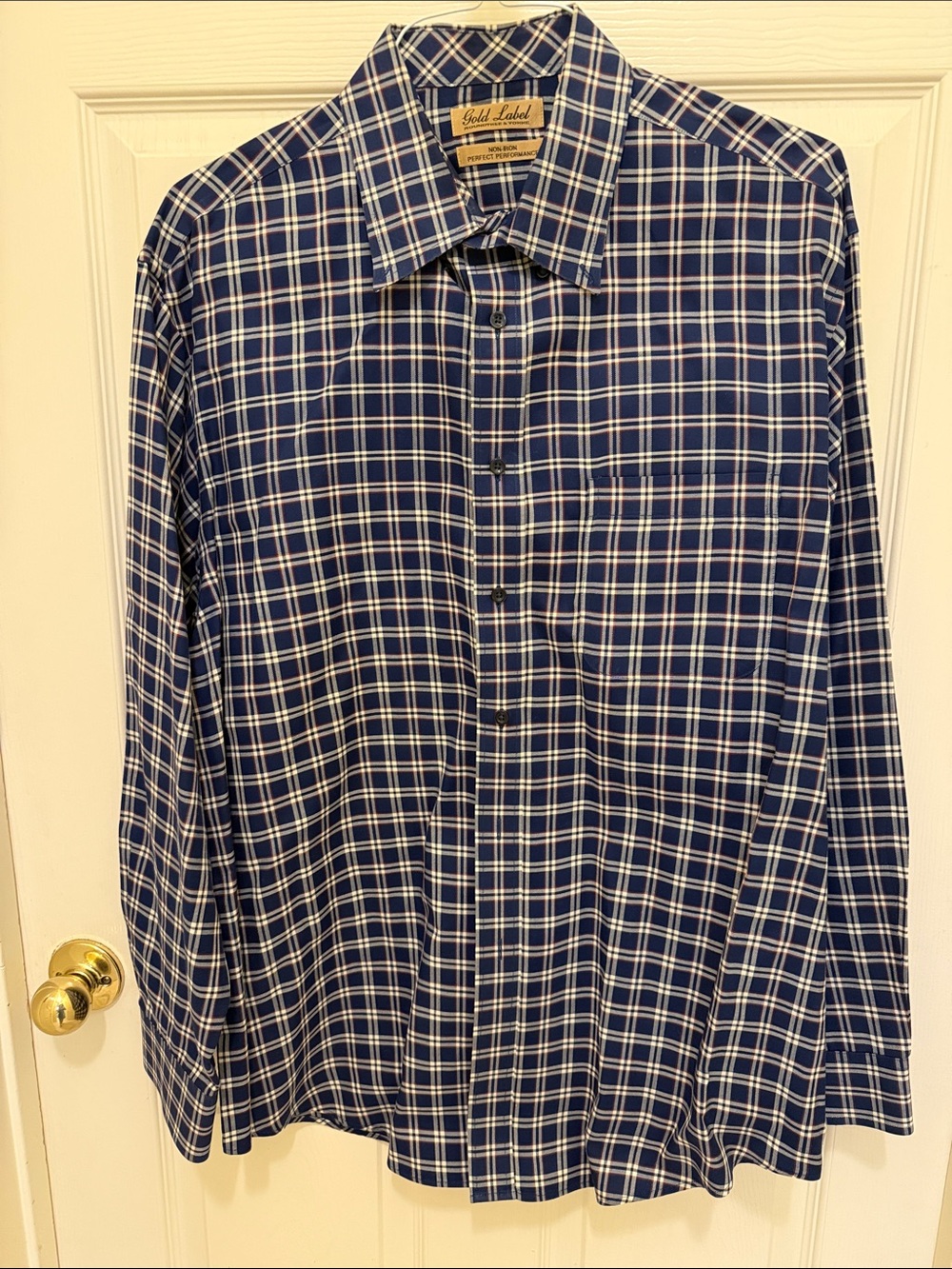 Roundtree & Yorke Navy and White Plaid Dress Shirt